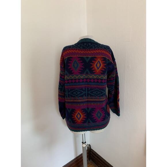 Y2K VTG Nomadic Traders Cardigan Sweater Geometric Aztec Knit Boho Wool Peru - Picture 4 of 15